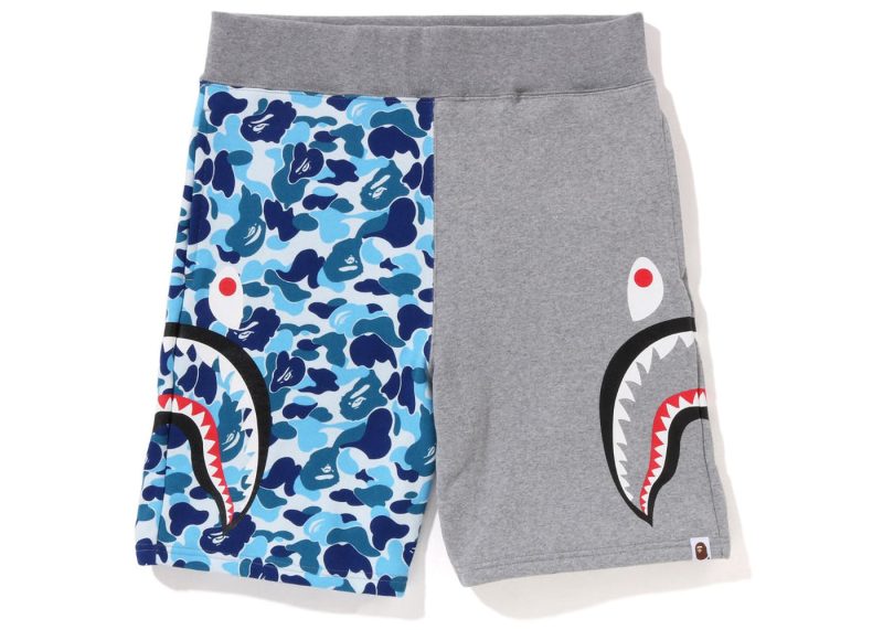 BAPE ABC Camo Side Shark Sweat Shorts Blue Grey