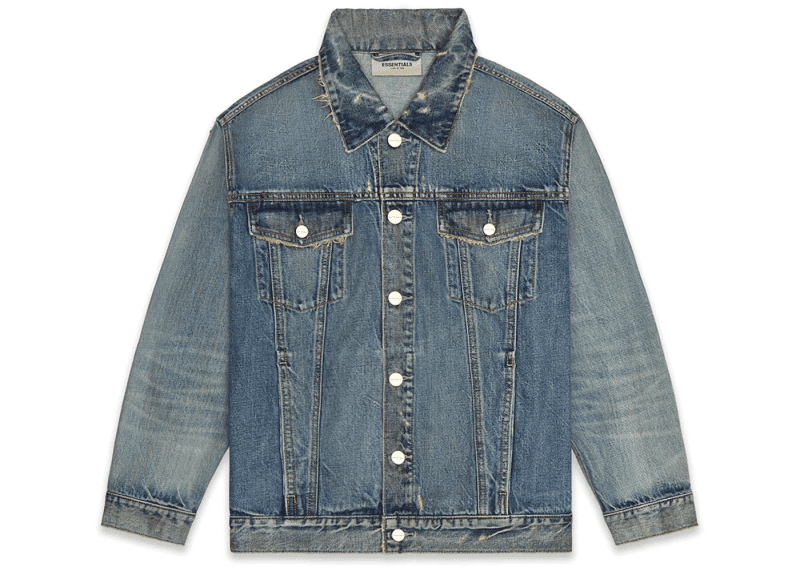 FEAR OF GOD ESSENTIALS Denim Trucker Jacket Distressed Indigo