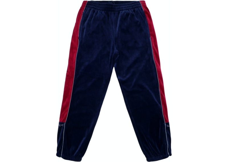 supreme split velour track sweatpants navy 894599