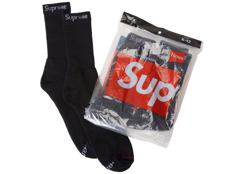 supremehanes crew socks 4pack black 776298